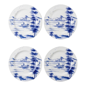 Vintage Laboratorio Paravicini Milano Hand-Painted Blue & White Landscape Plates - Set of 4