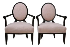 Barbara Barry Baker Furniture Pink Mahogany Frame Oval X Back Lounge Chairs a Pair