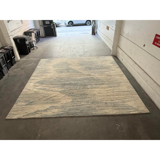 Abstract 13ft 8in × 13ft 5in Ashley Stark Home Jade Area Rug, Tundra For Sale - Image 3 of 12