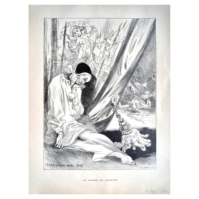 Ferdinand Bac, Le Rideau de Theatre/Praise of Folly, Lithograph, 1919 For Sale