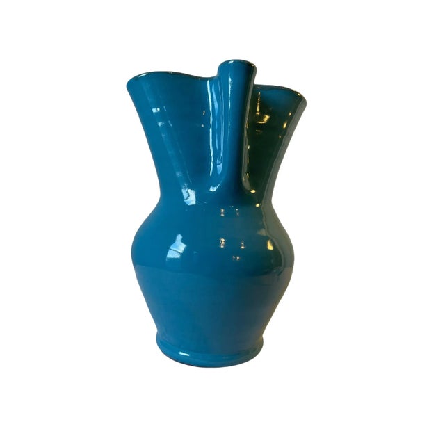 Hand Crafted Ceramic Blue and Brown Glaze Vintage Pitcher