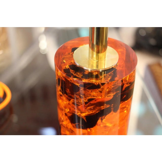 Red Fractal Resin Table Lamps on Brass Stands, 1970s, Set of 2 For Sale - Image 10 of 14