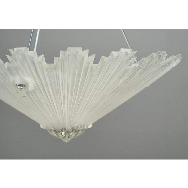 Mid 20th Century Art Deco Starburst Glass Chrome Semi Flush Mount Light For Sale - Image 4 of 10