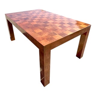 Vintage Boho Checkerboard Burl Wood Dining Table After Thayer Coggin For Sale