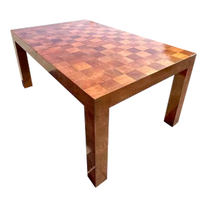 Vintage Boho Checkerboard Burl Wood Dining Table After Thayer Coggin