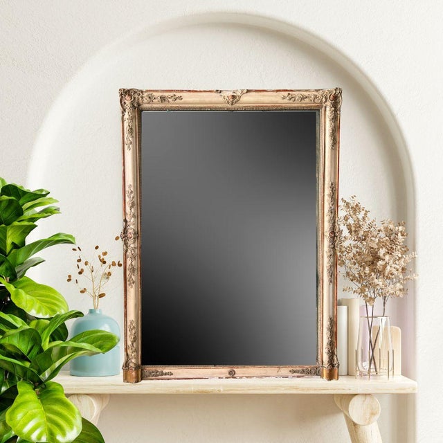 Large 19th Century French Provincial Antique Gilt Wall Overmantel Leaner Mirror with Original Glass. This incredible 19th...