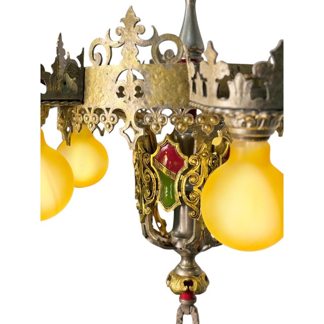 1927 Spanish Revival Semi Flush Chandelier With Original Polychrome Finish For Sale - Image 11 of 14