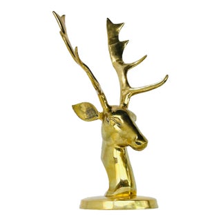 1960s Large Mid Century Brass Deer Bust For Sale