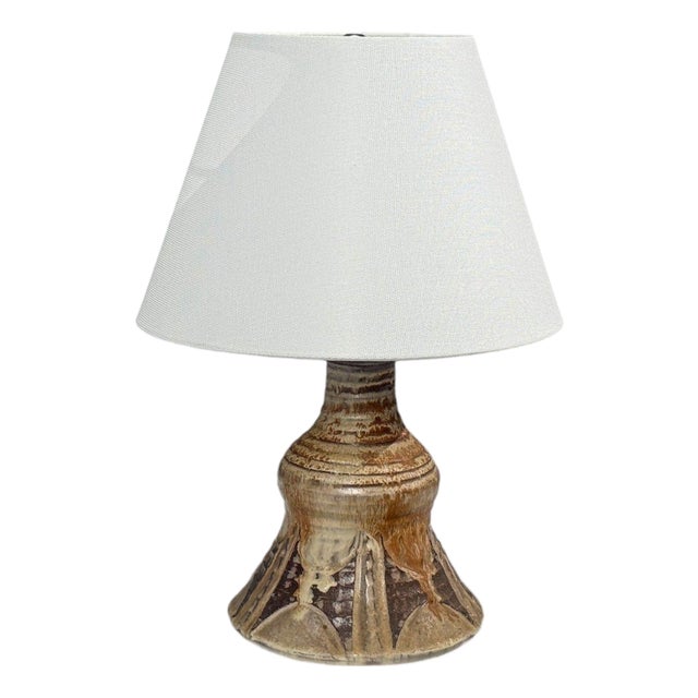 1960s Bj Keramik, Brutalist Table Lamp, Beige Stoneware, Denmark For Sale