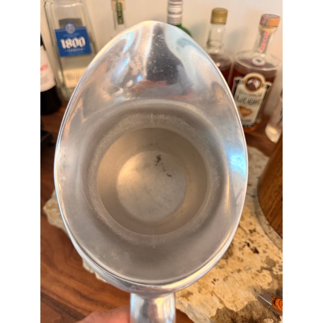 Vintage Wilton Armetale “Flutes & Pearls” Pitcher | Ribbed Pewter-Tone Metal Water Jug | Barware For Sale In Charleston - Image 6 of 8