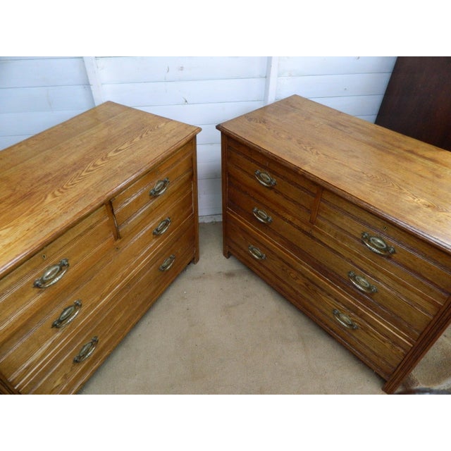 Edwardian Oak Chest of Drawers, 1890s, Set of 2 For Sale - Image 3 of 4