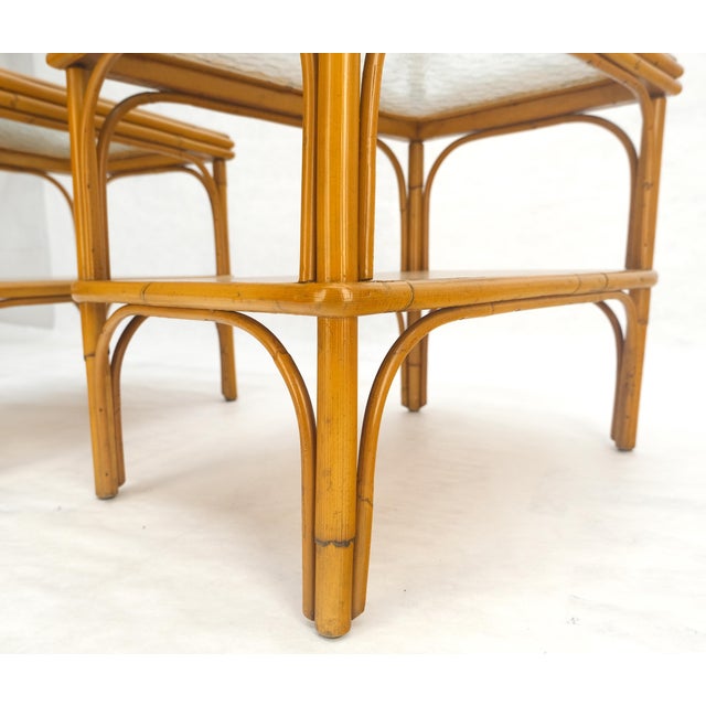 Pair c1970s Bamboo Rattan Two Tier Rippled Glass Top Rectangle End Side Tables For Sale - Image 11 of 14