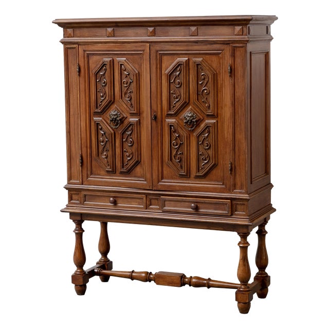 Vintage Carved Wooden Sideboard, 1940s For Sale