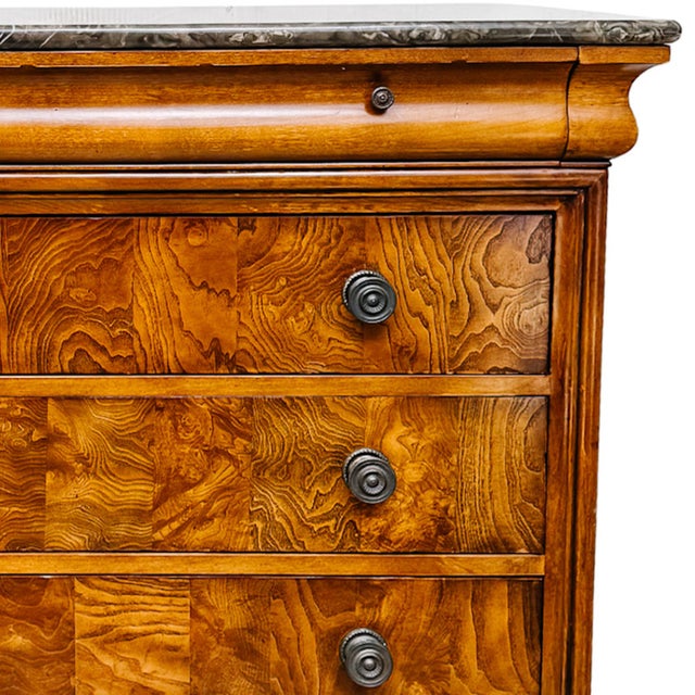 Late 20th Century Ethan Allen Townhouse Louis Philippe Burl Wood & Marble Top Commode For Sale - Image 10 of 18