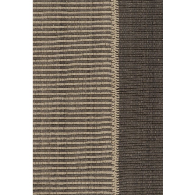 Rug & Kilim Rug & Kilim’s Accent Kilim, Square Rug With Textural Gray and Beige Stripes For Sale - Image 4 of 7