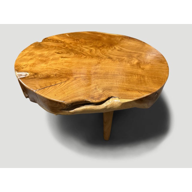 Mid-Century Modern Andrianna Shamaris Mid Century Style Teak Wood Round Coffee Table For Sale - Image 3 of 6