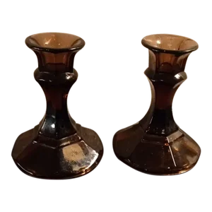 Pair of Libbey Amethyst Worthington Candle Holders