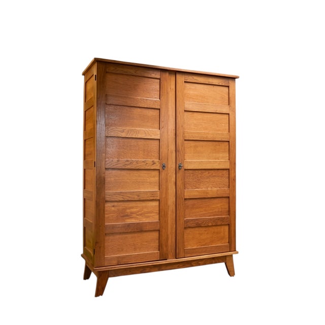 French Modernist Oak Armoire by René Gabriel, 1940s For Sale - Image 10 of 11