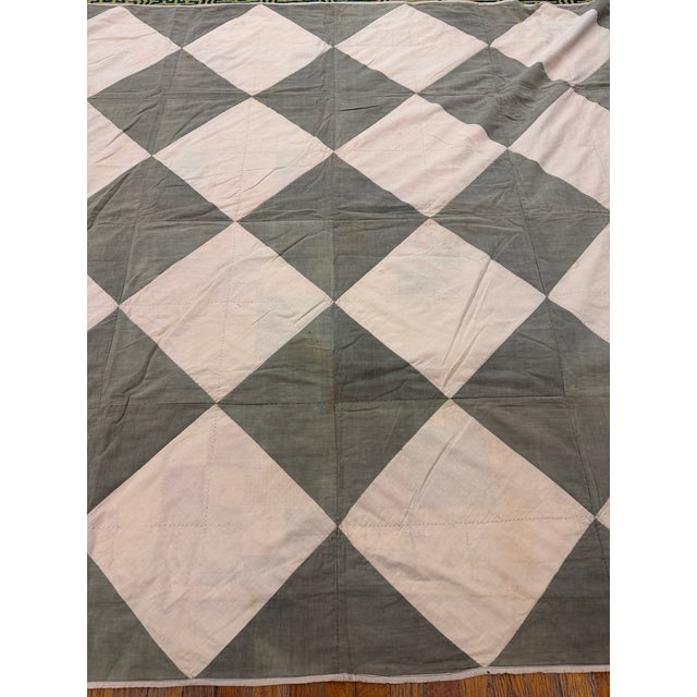 Antique Quilt American USA Allover Geometric Square Handmade Blanket, Country of Origin: American USA Quilt, Circa Date:...