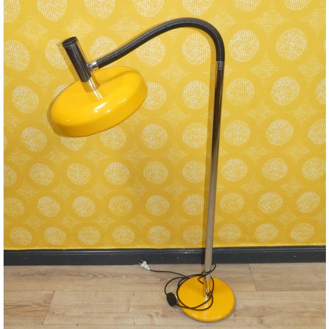 Large Yellow and Chrome Adjustable Gooseneck Floor Lamp, 1970s For Sale - Image 10 of 14