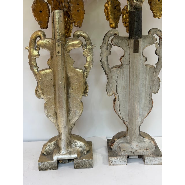 Silver Monumental 19th-Century Italian Silver-Gilt Wood Eucharistic Altar Urns With Wheat and Grapes a Air For Sale - Image 8 of 12