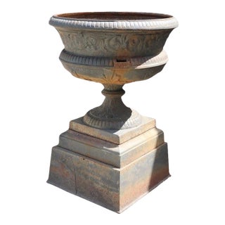 Oversized Antique Classical Cast Iron Garden Urn C1900 For Sale