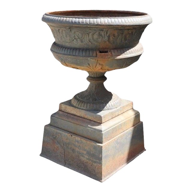 Oversized Antique Classical Cast Iron Garden Urn C1900 For Sale