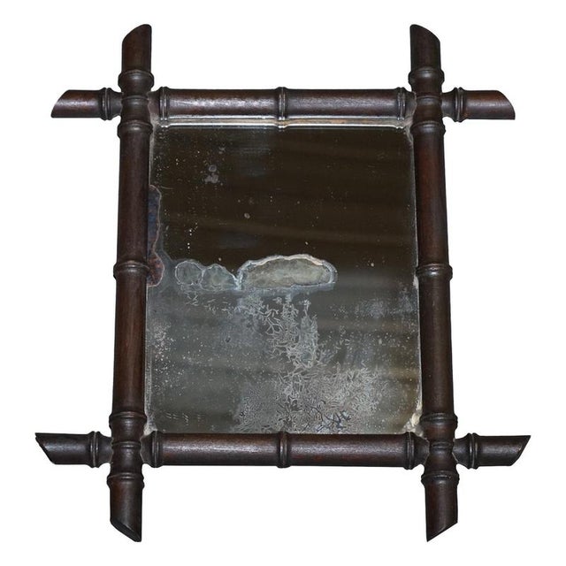 Black Small Antique French Decorative Faux Bamboo Wall Mirror with Foxed Glass For Sale - Image 8 of 8