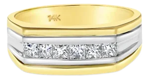 Princess Cut Diamond Wedding Band .64cttw 14k Two-Toned Gold, Size 12