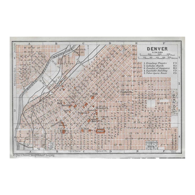 1909 Antique Map of Denver Colorado For Sale