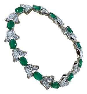 10 Carat Natural Brazilian Emerald & Diamond Tennis Bracelet 14 Karat White Gold