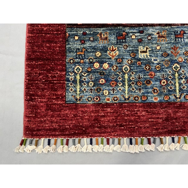 Red Khorjin Saddlebag Design Rug With Animal Motifs, 4'2" X 6' For Sale - Image 11 of 14