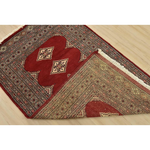 Bokhara Jaldar Rug 3′ X 4’11” Red Wool Tribal Hand-Knortted Oriental Carpet For Sale - Image 9 of 10