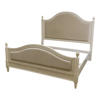 Universal Cream Painted King Size Bed Linen Upholstered Headboard For Sale