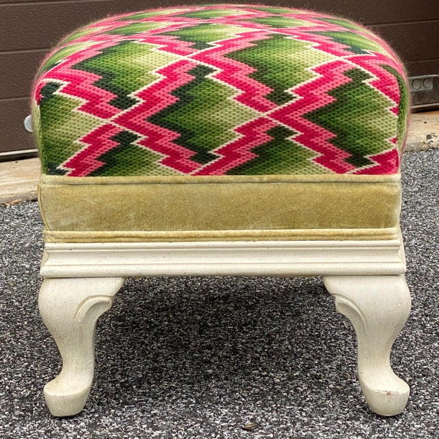 Wood Vintage Custom Pink & Green Chevron Footstool or Ottoman For Sale - Image 7 of 13
