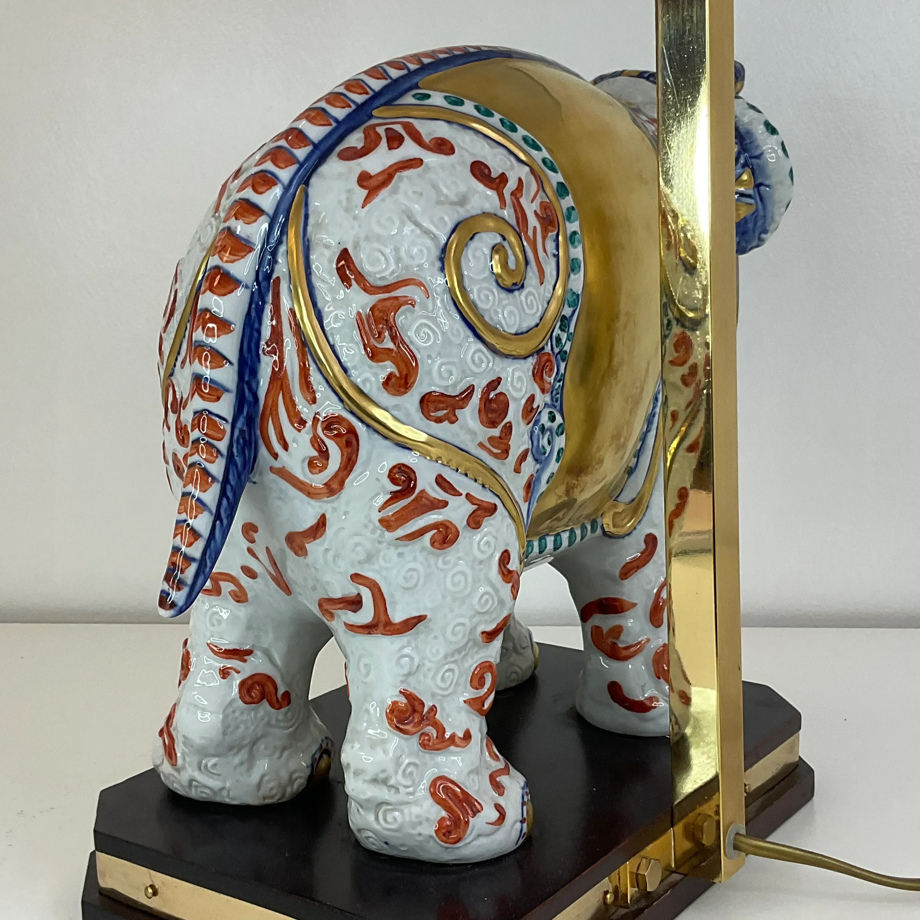 1970s Porcellane Artistiche Italian Porcelain and Brass Elephant