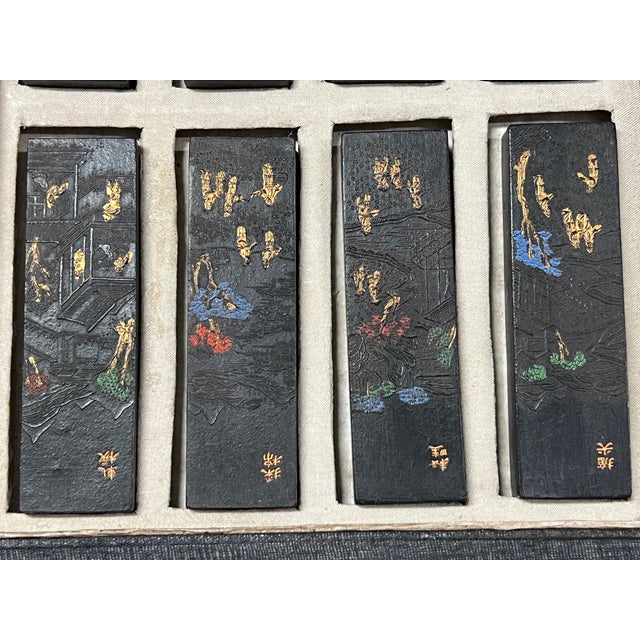 Set of Sixteen Chinese Art Calligraphy Black Ink Sticks With Landscape and Poem Decoration For Sale - Image 10 of 14
