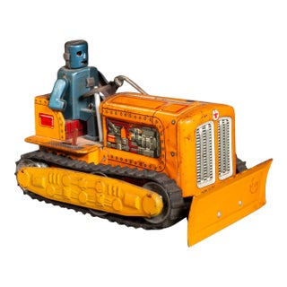 Rare Yoshiya Robot Bulldozer Tin Lithograph Toy-Japan c.1955 For Sale