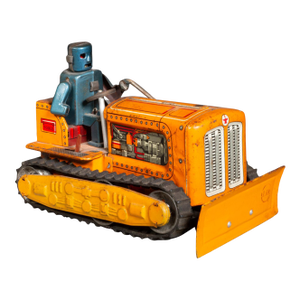 Rare Yoshiya Robot Bulldozer Tin Lithograph Toy-Japan c.1955