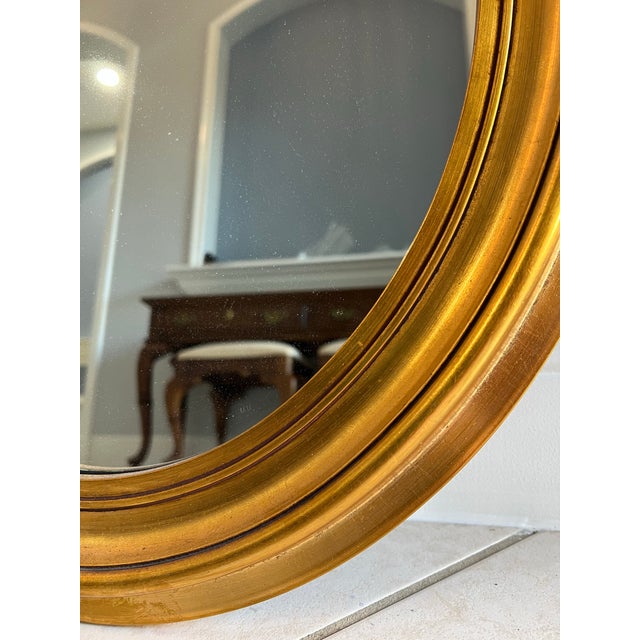 Hollywood Regency Vintage Oval Gold Mirror For Sale - Image 3 of 3