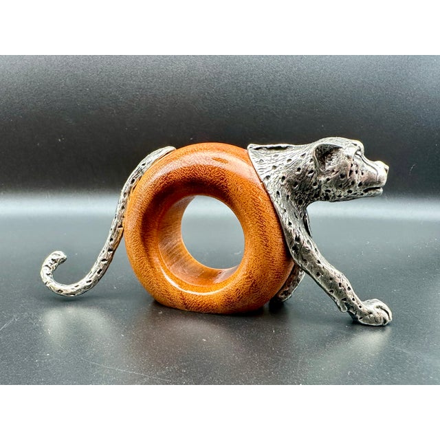 Vintage 1980s Makoulpa South African Pewter & Wood Safari Animal Napkin Rings – Set of 8 For Sale - Image 9 of 18