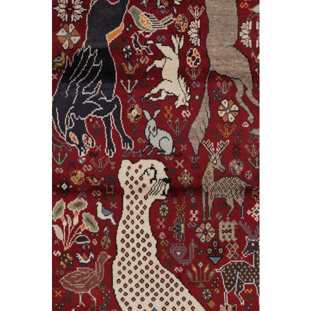 Rug & Kilim Vintage Persian Gabbeh Runner in Red With Animals Pictorials - Rug & Kilim For Sale - Image 4 of 10