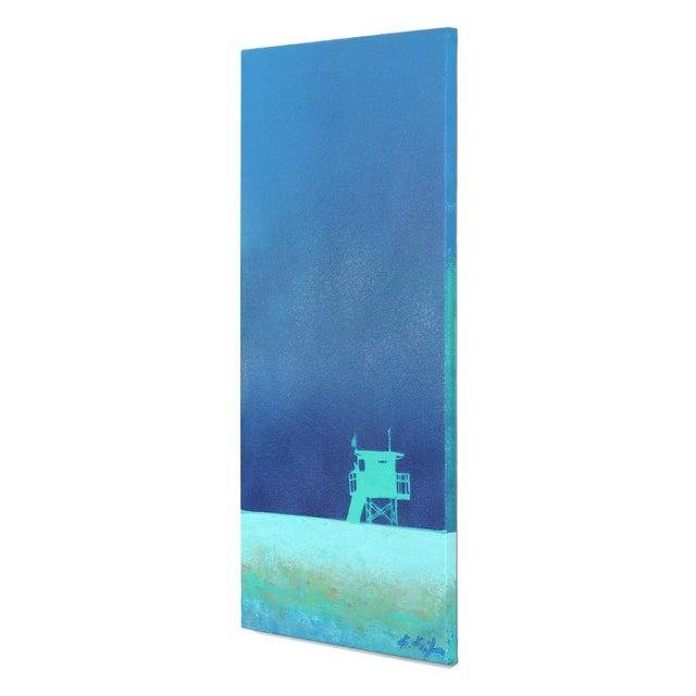 Abstract Salt Air - Original Blue Tone Beach Scene Acrylic Painting on Canvas by Kathleen Keifer For Sale - Image 3 of 9
