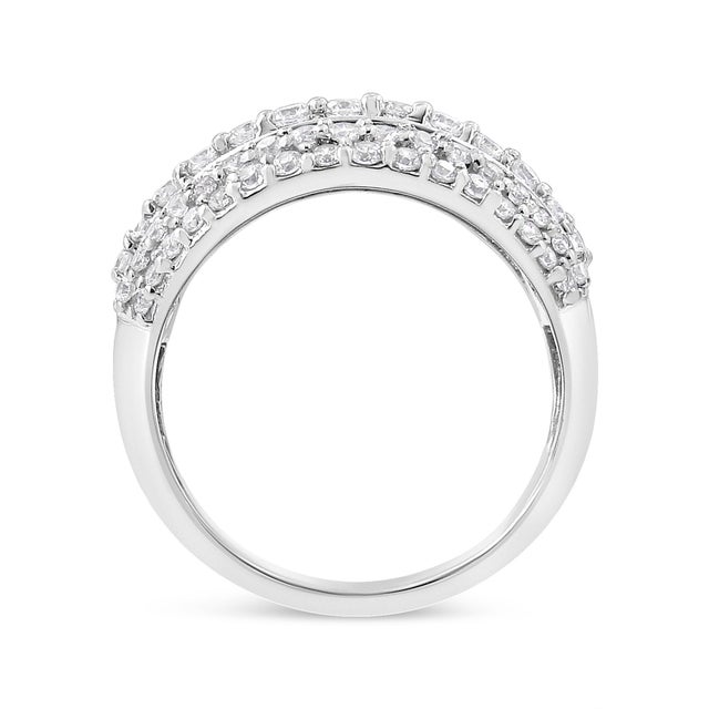 Haus of Brilliance .925 Sterling Silver 2.00 Cttw Round and Baguette-Cut Diamond Cluster Ring (H-I Color, I1-I2 Clarity EVS1010 For Sale - Image 4 of 7