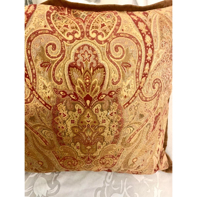 Lauren Ralph Lauren Dalmency Hall Medallion Paisley 24”X 24” Decorative Pillow , Rug Tapestry Style, Gold Burgundy Sage...