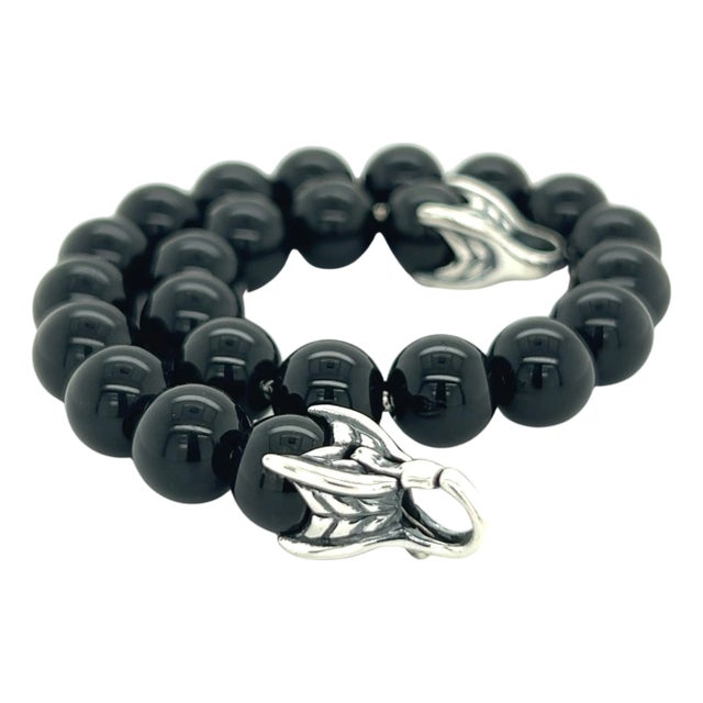 1990s David Yurman Authentic Estate Onyx Spiritual Beads Bracelet 8 Sterling Silver For Sale