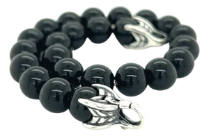 1990s David Yurman Authentic Estate Onyx Spiritual Beads Bracelet 8 Sterling Silver