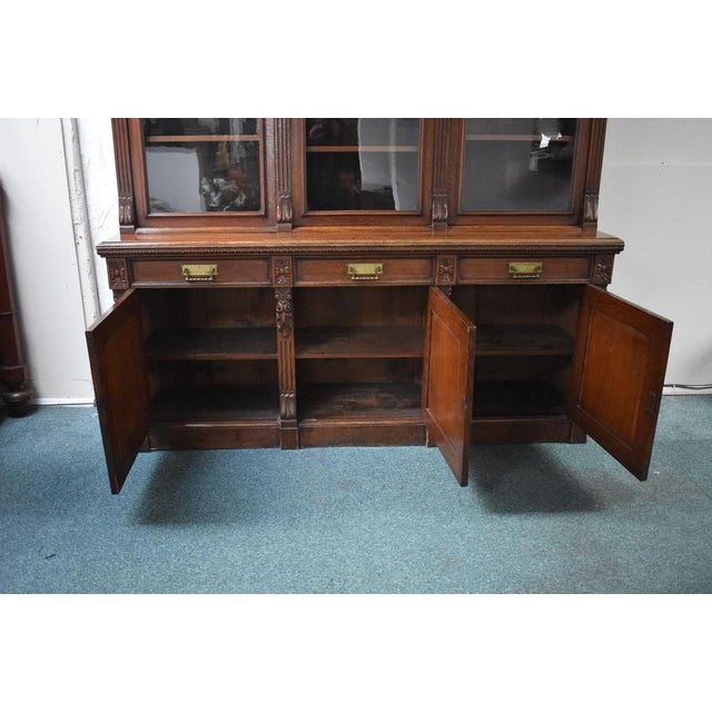 Wood Victorian Three Door Bookcase in Carved Oak, 1880 For Sale - Image 7 of 12