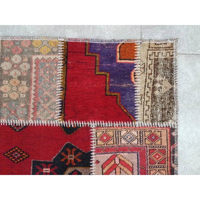 Geometric Design Vintage Wool Runner For Sale - Image 4 of 10