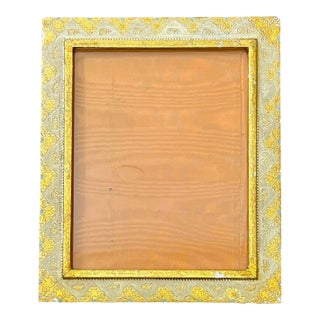Vintage 1960s Large Italian Florentine Giltwood Picture Frame for 8" × 10" Photo – Gold, Ivory & Turquoise For Sale